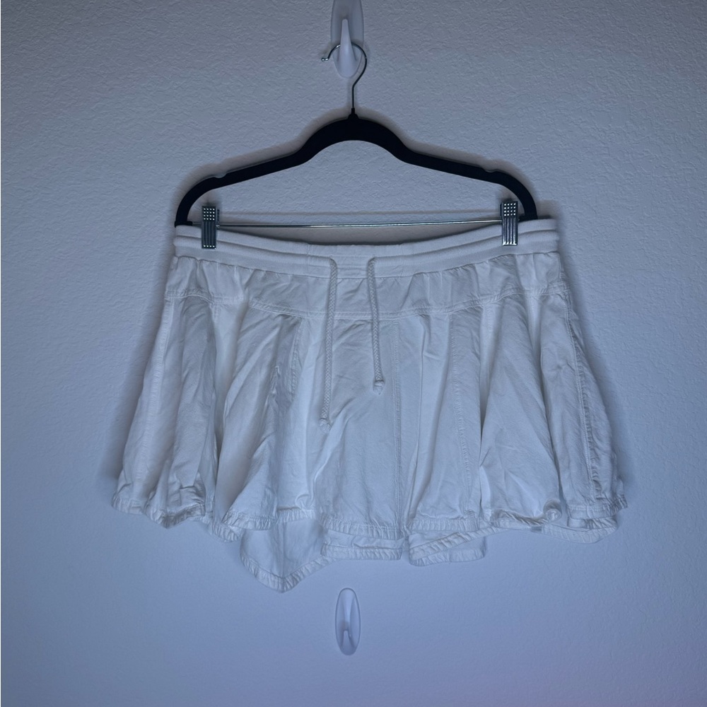 Anthropologie Women Casual White Drawstring ruffle cotton skirt flowy breathable